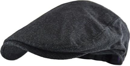 Wonderful Fashion Men’s Classic Herringbone Tweed Wool Blend Newsboy Ivy Hat (Large/X-Large, Charcoal)