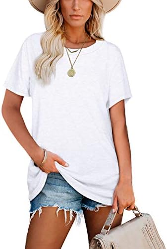 Jescakoo Womens Tops Summer Short Sleeve Ribbed Trim Crewneck T Shirts Fashion Basic Tee