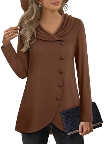 VALOLIA Womens Long Sleeve Tops Fall Winter Buttons Side Tulip Hem Lapel Pullover Sweatshirt