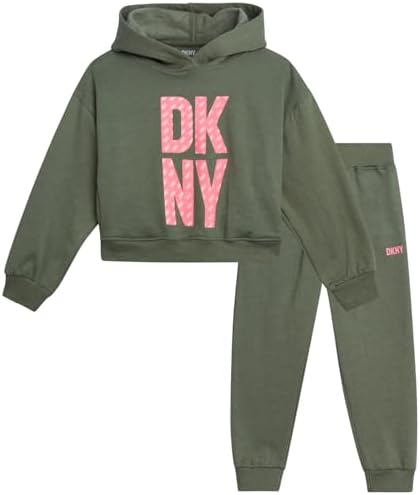 DKNY Girls’ Jogger Set – 2 Piece Soft Fleece Athletic Pullover Hooded Sweatshirt and Jogger Sweatpants for Girls (Sizes:7-12)