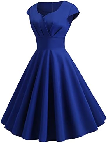 Womens 1950s Vintage Party Dress Cap Sleeve Sweetheart Neck Waisted Midi Dress Fashion Elegant Cocktail Swing Dresses