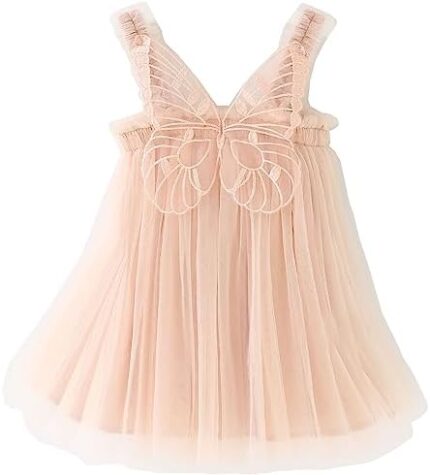 Baby Girls Layered Tulle Tutu Dress Toddler Tulle Dresses Infant Tulle Sundress Set with Angel Wings 6-24 Months