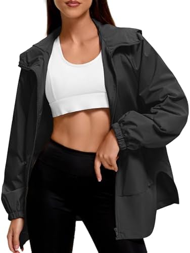 American Trends Women Rain Jacket with Hood Lightweight Rain Coats for Women Trench Waterproof Windbreaker With Back Pockets