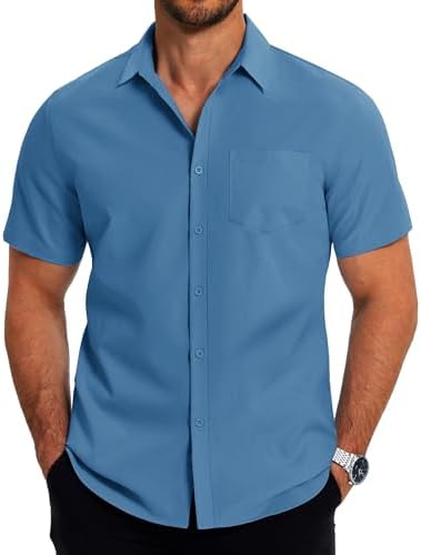 COOFANDY Mens Casual Button Down Shirts Short Sleeve Business Shirts Lightweight Wrinkle Free Dress Shirts