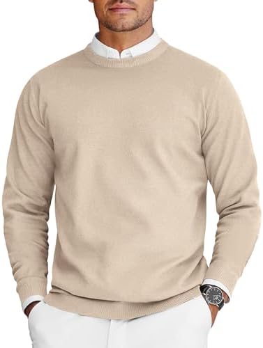 COOFANDY Mens Crew Neck Sweaters Long Sleeve Lightweight Knit Dress Pullover Sweaters