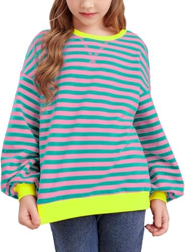 blibean Girls Cotton Long Sleeve Sweathirts Striped Color Block Tops Size 6-15 Years