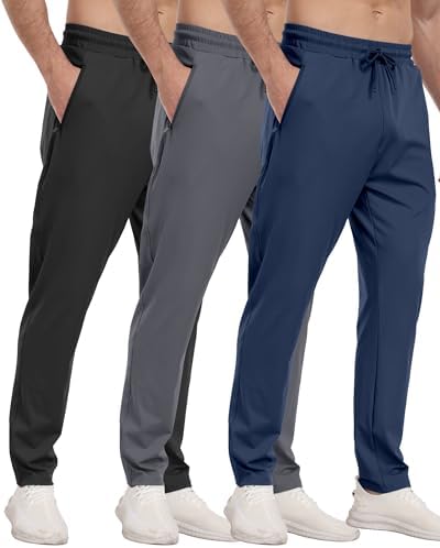 3 Pack Mens Athletic Sweatpants with Zipper Pockets,Workout Gym Joggers Pants for Men Running Jogging Pants