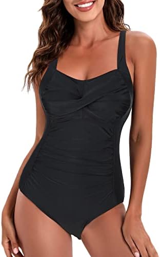 Women’s Swimsuit One Piece Tummy Control Bathing Suit Ruched Vintage Push Up Swimwear