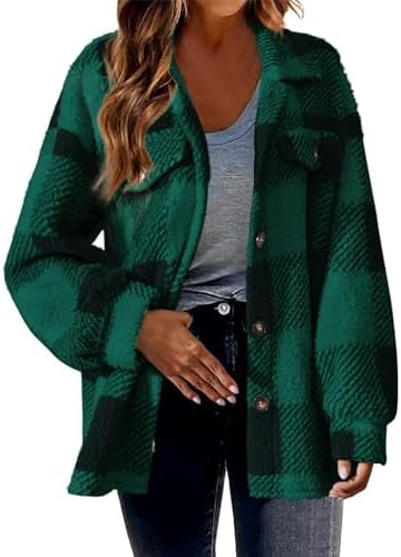 Flannel Shacket Women 2024 Fall Casual Button down Plaid Shirts Oversized Fleece Lined Jackets Coats Ladies Shackets