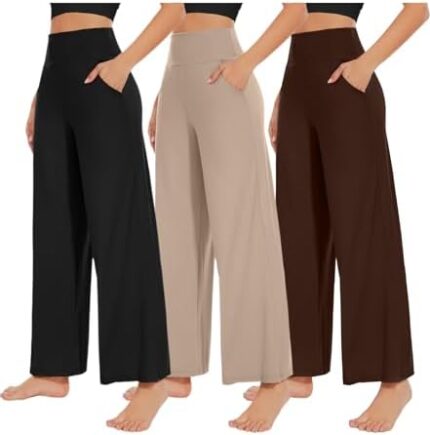 NEW YOUNG 3 Pack Women’s Wide Leg Pants with Pockets High Waist Loose Sweatpants Casual Lounge Yoga Workout Palazzo