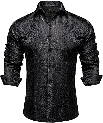 DiBanGu Mens Silk Paisley Dress Shirts,Long Sleeve Button Down Shirt Casual Regular Fit Shirt for Men Wedding Party