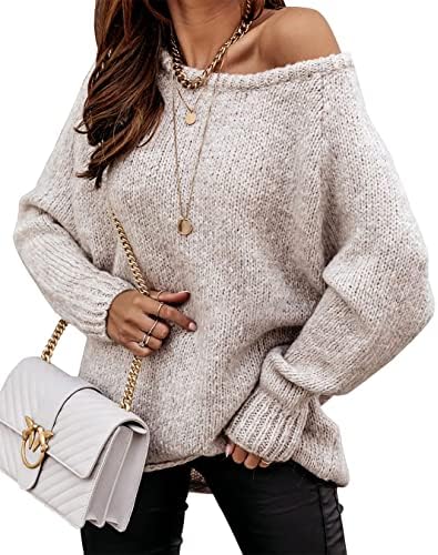 BTFBM Women Casual Long Sleeve Fall Sweaters Crew Neck Solid Color Soft Ribbed Knitted Oversized Pullover Loose Fit Jumper