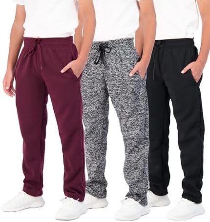 Real Essentials 3 Pack: Boys’ Tech Fleece Open Bottom Sweatpants with Pockets