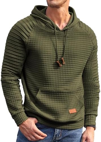 COOFANDY Mens Hoodies Pullover Casaul Long Sleeve Drawstring Waffle Knit Hooded Sweatshirt with Kanga Pocket