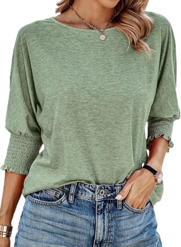 Dokotoo Women’s 2024 Fashion Tops 3/4 Sleeve T-Shirts Cute Crewneck Basic Business Tees Blouses