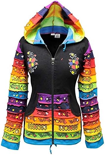 Shopoholic Fashion Women Rainbow Sleeved Flower Patch Hoodie