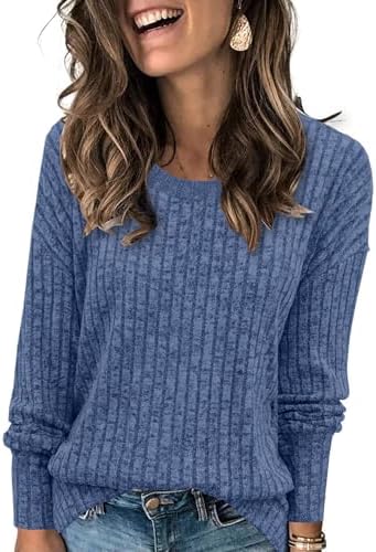 Heymiss Womens Sweaters Dressy Casual Crewneck Long Sleeve Shirts Loose Fall Fashion Sweatshirts