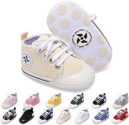 Baby Boys Girls Star High Top Sneaker Soft Anti-Slip Sole Newborn Infant First Walkers Canvas Denim Shoes