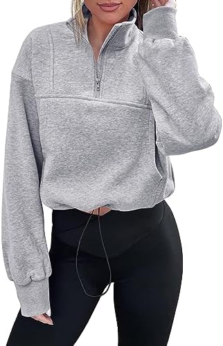 KIRUNDO Womens Fall Fashion 2024 Cropped Sweatshirt Half Zip Pullover Sweatshirts Y2K Crop Workout Tops With Drawstring