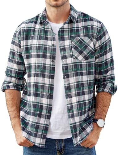 COOFANDY Men’s Flannel Shirts Long Sleeve Button Down Plaid Shirt Lightweight Shirt Jacket