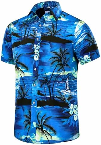 EUOW Men’s Hawaiian Shirt Short Sleeves Printed Button Down Summer Beach Dress Shirts