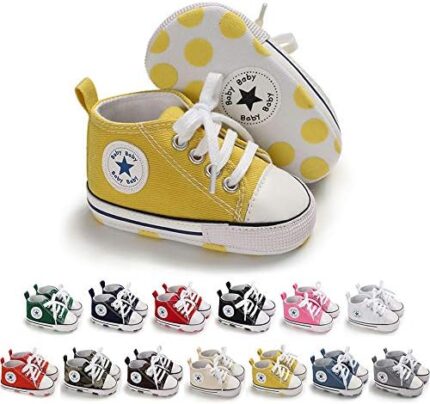 Meckior Baby Girls Boys Canvas Sneakers Soft Sole High-Top Ankle Infant First Walkers Crib Shoes