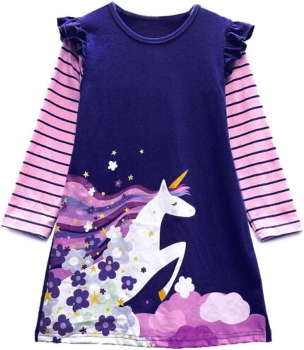 VIKITA Toddler Girls Dresses Winter Long Sleeve Girl Casual Clohtes for Kids 2-12 Years Xmas Gift